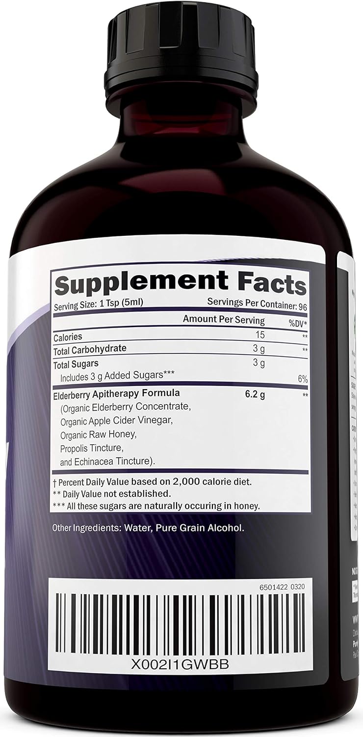 Holistic Vitamin C 1000mg & Elderberry Syrup Bundle - 365 Vegan Capsules + 16 fl oz - Rosehip, Acerola Cherry, Propolis Echinacea - USA Made