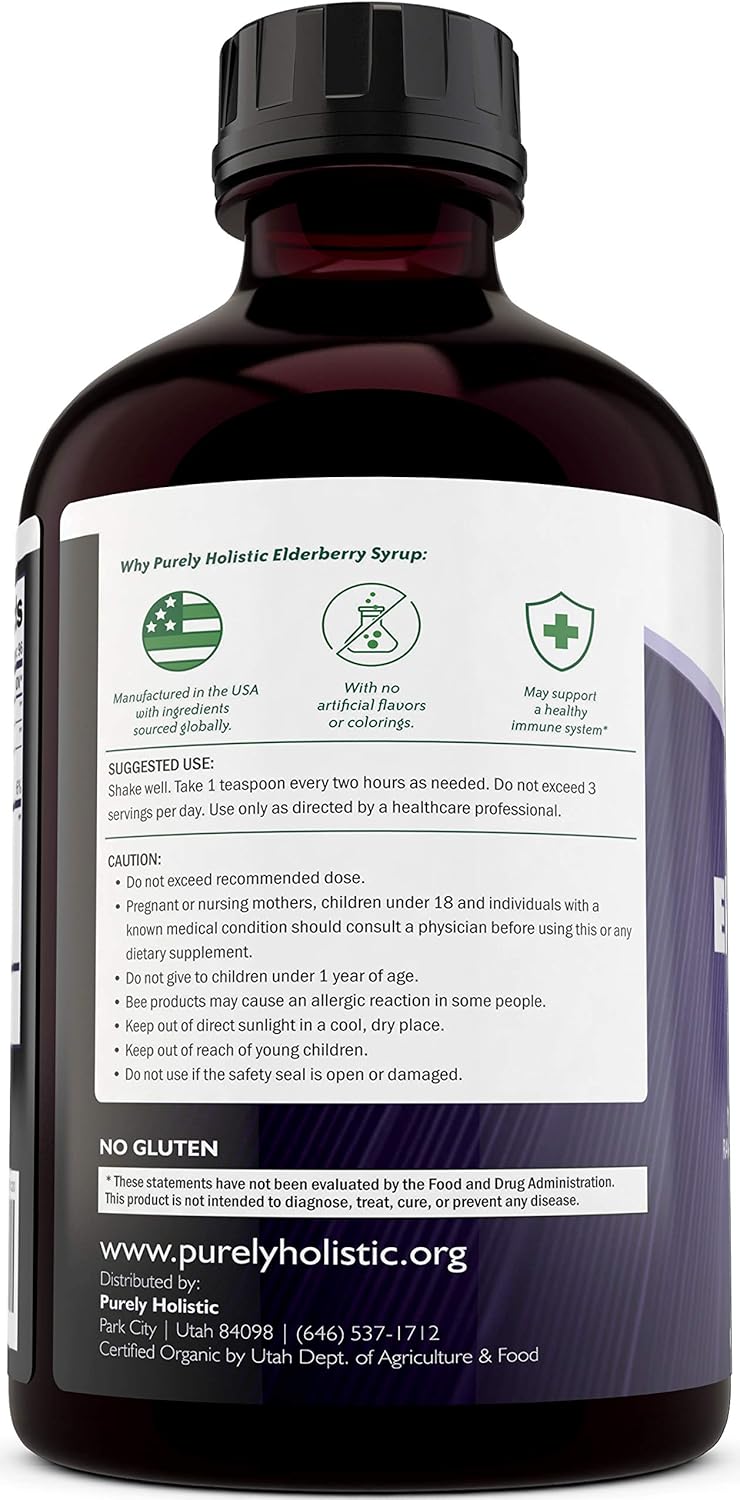 Holistic Vitamin C 1000mg & Elderberry Syrup Bundle - 365 Vegan Capsules + 16 fl oz - Rosehip, Acerola Cherry, Propolis Echinacea - USA Made