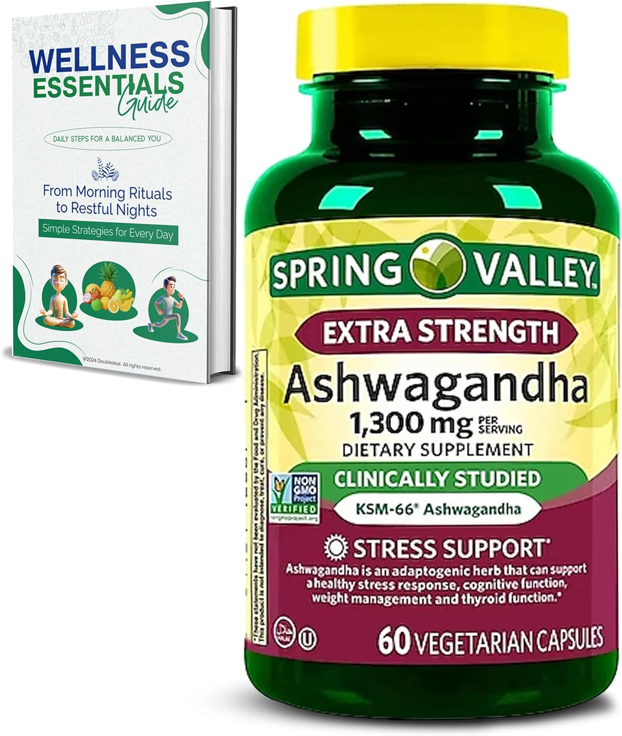 Holistic Wellbeing Support: Extra Strength Ashwagandha 1300 mg - 60 Vegetarian Capsules - Stress & Cognitive Function - Soy, Gluten & Lactose Free