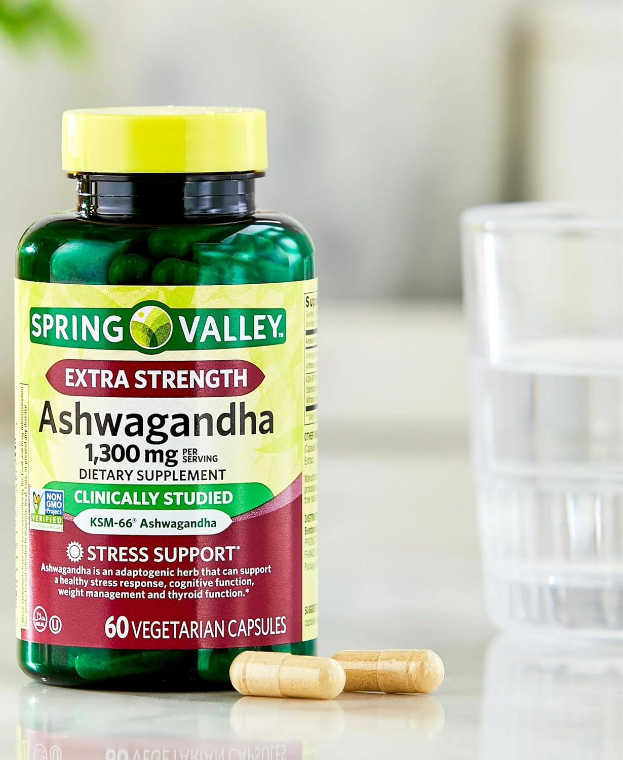 Holistic Wellbeing Support: Extra Strength Ashwagandha 1300 mg - 60 Vegetarian Capsules - Stress & Cognitive Function - Soy, Gluten & Lactose Free