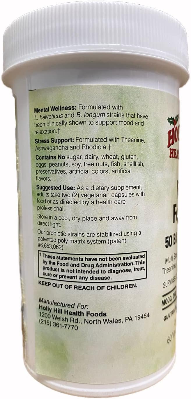 Holly Hill Health Foods Probiotic for Mood Support - 60 Vegetarian Capsules, 50 Billion CFU