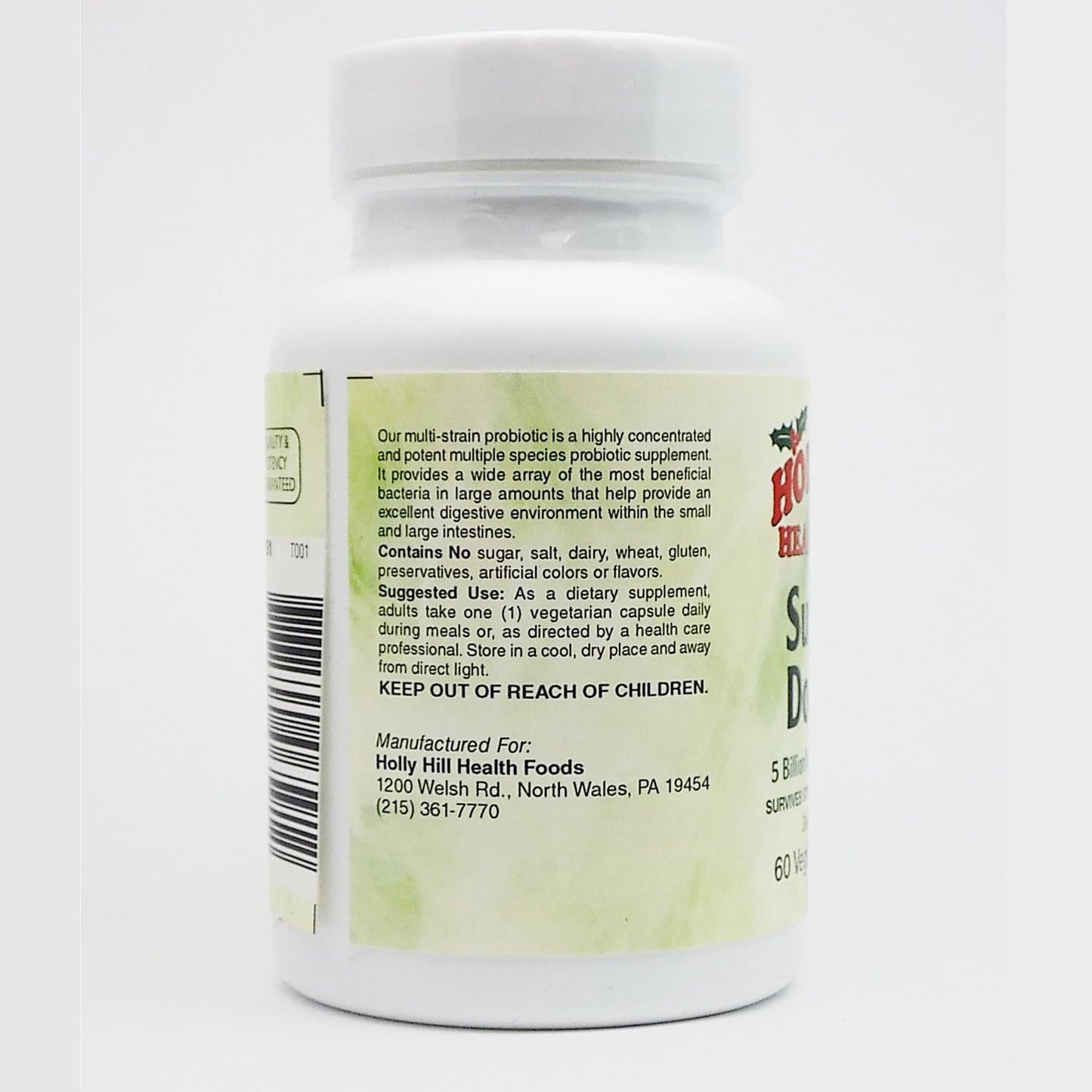 Holly Hill Health Foods Suprema Dophilus Capsules - 60 Vegetarian Capsules for Gut Health & Probiotics Support