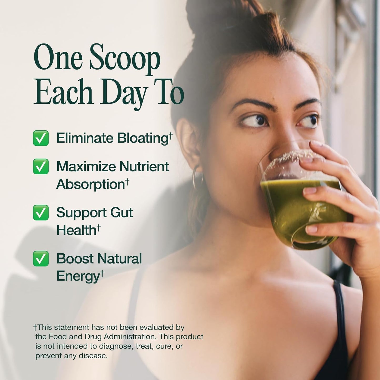 Hona Fiber + Greens Gut Support Superfood Powder, Organic Blend with Prebiotics, Probiotics, Fiber & Natural Caffeine, Gluten Free, Sugar Free, Dairy Free, Vegan, Non GMO - 30 Servings