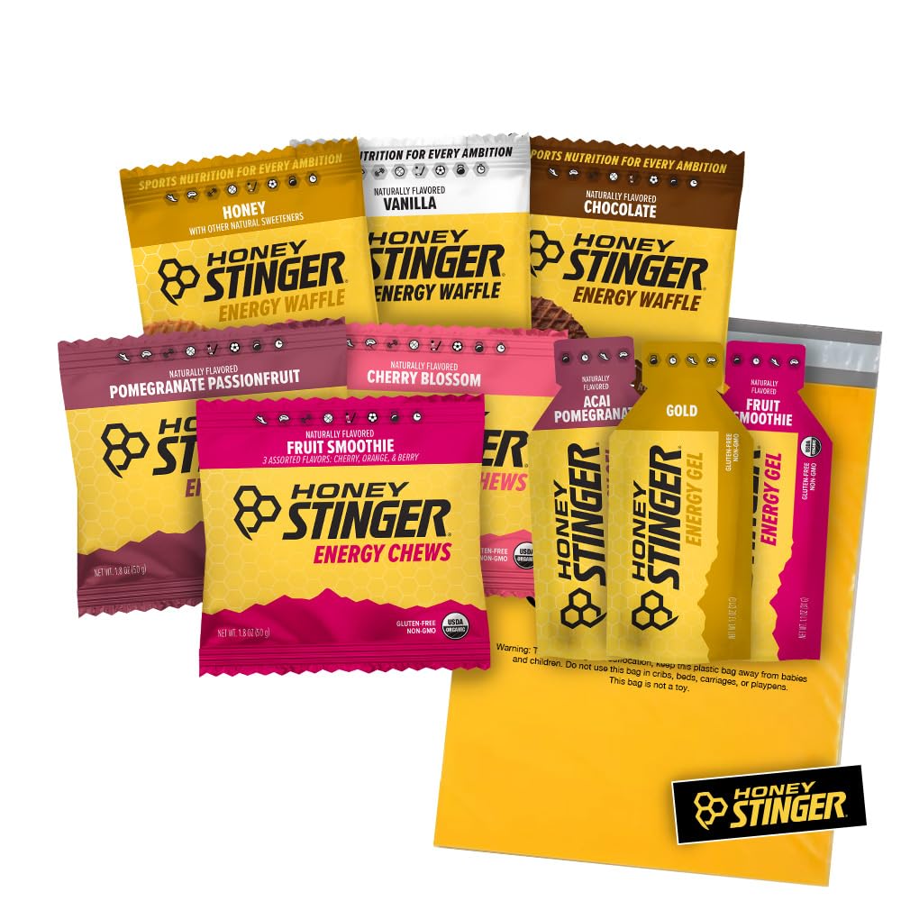 Honey Stinger Energy Training Kit - 9 Count Variety Pack with Sticker and Polybag - Organic Waffles, Energy Chews, and Energy Gels for Active Lifestyles