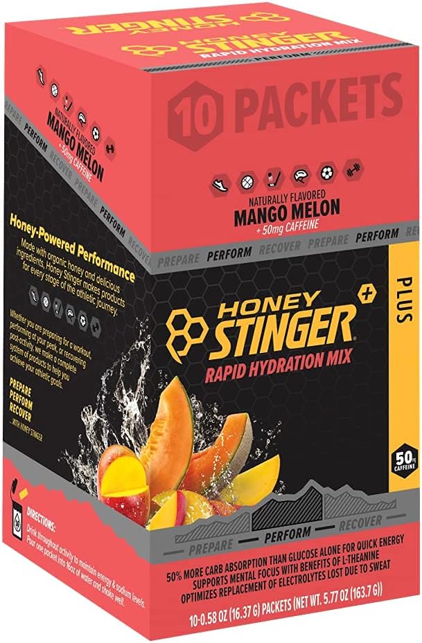 Honey Stinger Mango Melon Rapid Hydration Powder - Electrolyte Multiplier for Exercise, Endurance, and Performance - Sports Nutrition for Home & Gym - Pre and Post Workout - 10 Packets