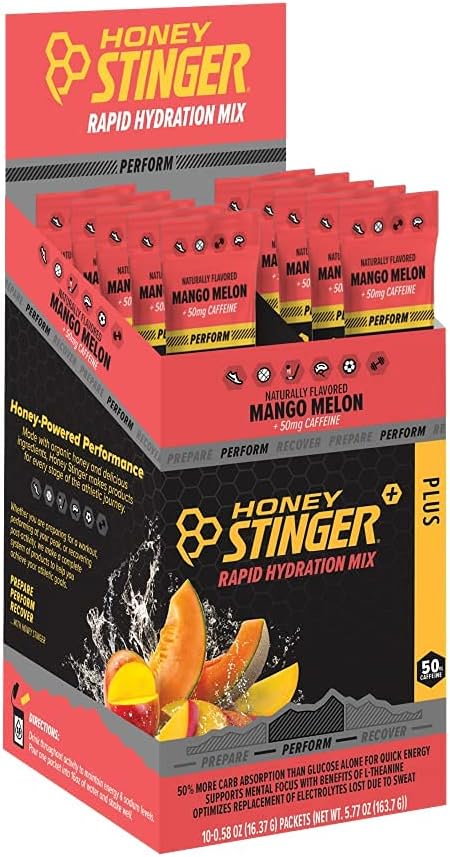 Honey Stinger Mango Melon Rapid Hydration Powder - Electrolyte Multiplier for Exercise, Endurance, and Performance - Sports Nutrition for Home & Gym - Pre and Post Workout - 10 Packets
