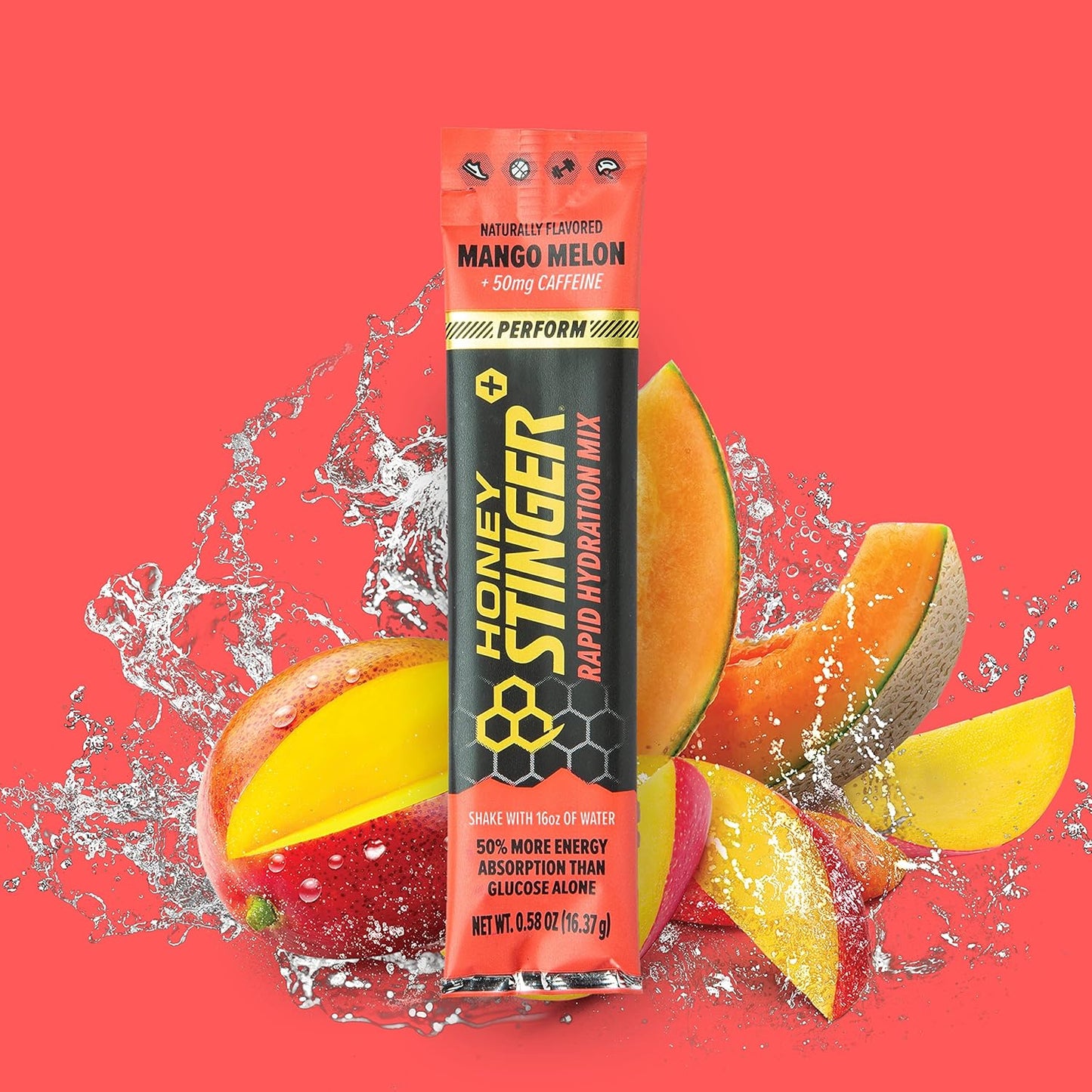 Honey Stinger Mango Melon Rapid Hydration Powder - Electrolyte Multiplier for Exercise, Endurance, and Performance - Sports Nutrition for Home & Gym - Pre and Post Workout - 10 Packets