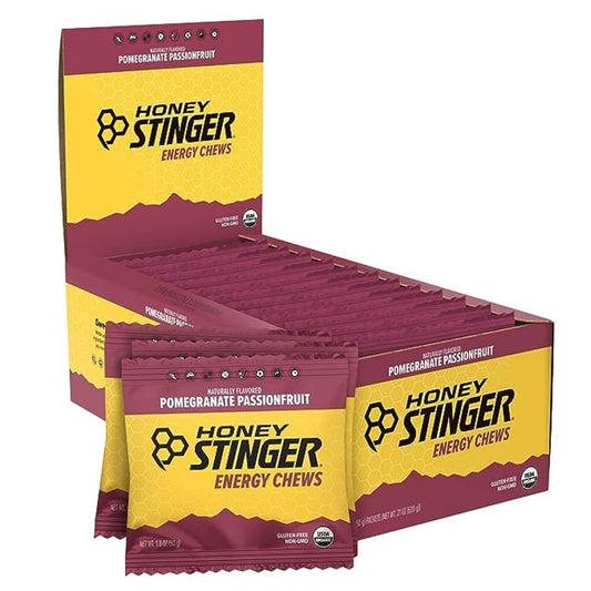 Honey Stinger Organic Pomegranate Passionfruit Energy Chews - Gluten & Caffeine Free for Exercise & Running - 12 Pack