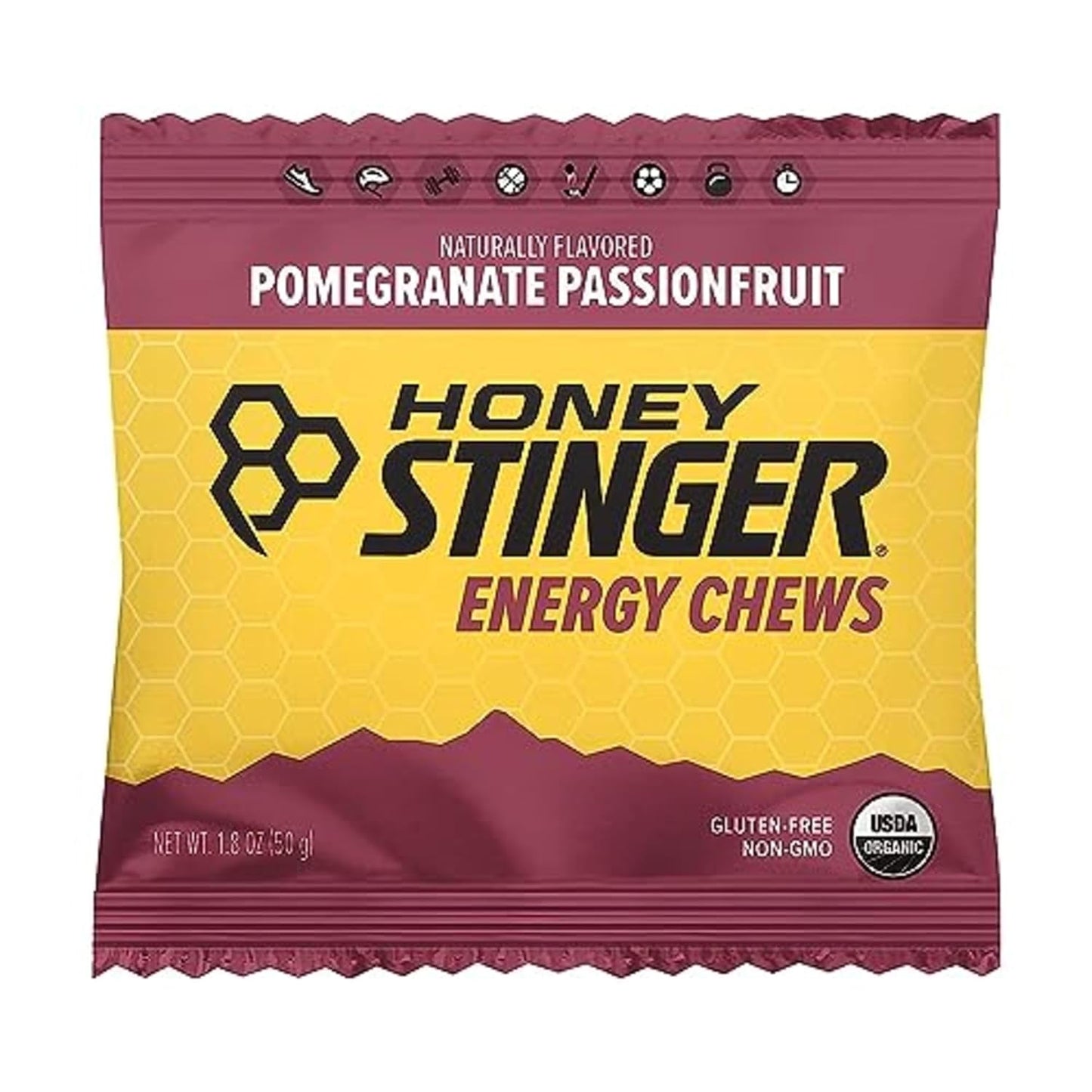 Honey Stinger Organic Pomegranate Passionfruit Energy Chews - Gluten & Caffeine Free for Exercise & Running - 12 Pack
