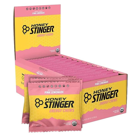 Honey Stinger Pink Lemonade Energy Chews - Organic, Gluten-Free, Caffeine-Free - Sports Nutrition for Exercise, Running, Performance - 12 Pack, 21.6 oz.