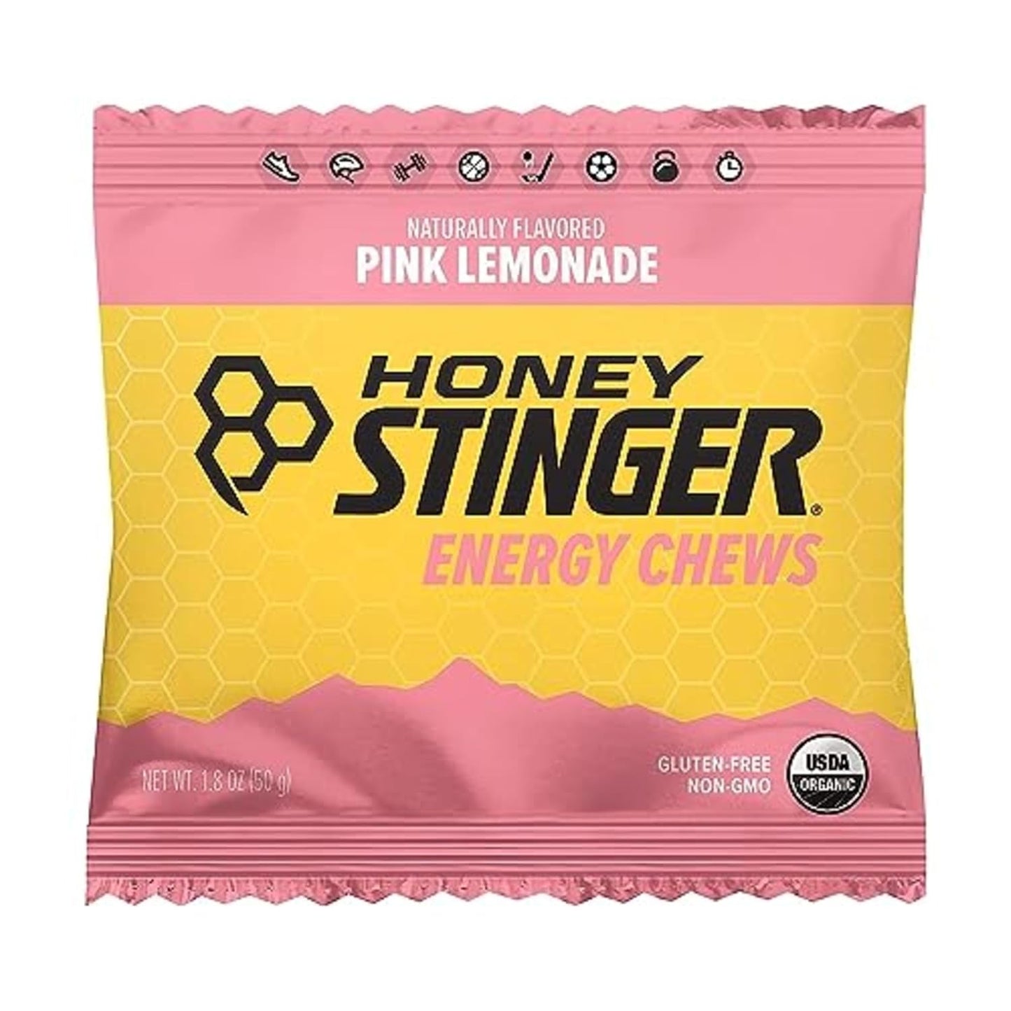 Honey Stinger Pink Lemonade Energy Chews - Organic, Gluten-Free, Caffeine-Free - Sports Nutrition for Exercise, Running, Performance - 12 Pack, 21.6 oz.
