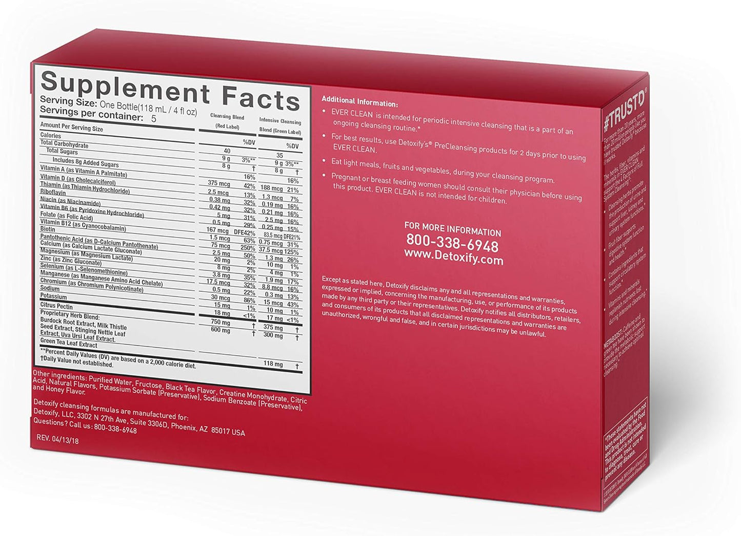 Honey Tea Detox Program: 5-Day Cleanse with Green Tea, Vitamins, Minerals - 5 x 4 oz Bottles, Sticker & Bag Included