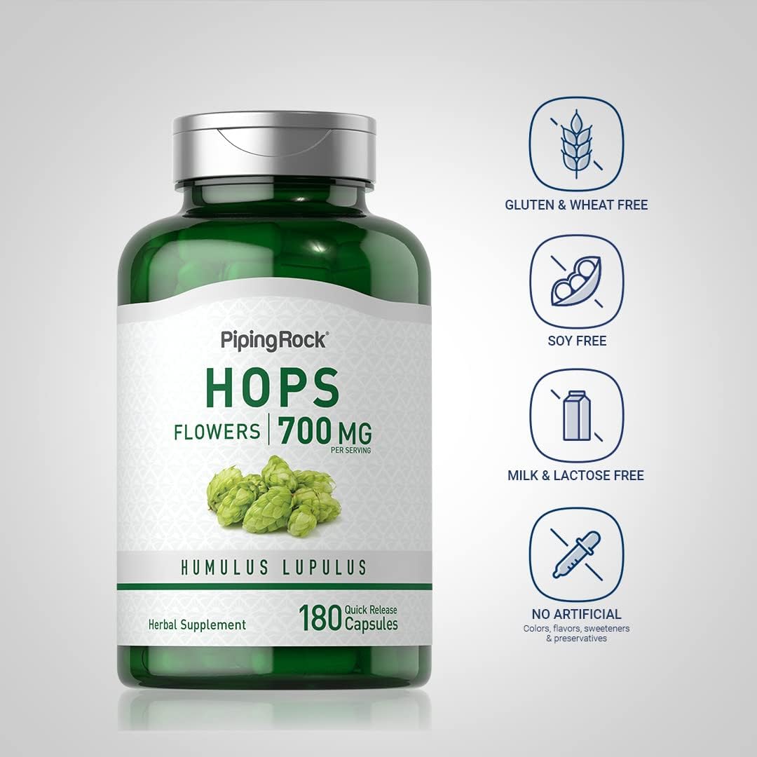 Hops Extract Supplement 700mg 180 Capsules | Humulus Lupulus Non-GMO Gluten Free by Piping Rock