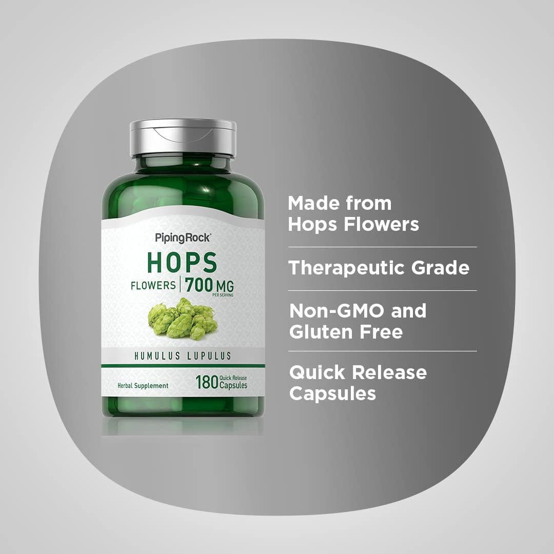 Hops Extract Supplement 700mg 180 Capsules | Humulus Lupulus Non-GMO Gluten Free by Piping Rock