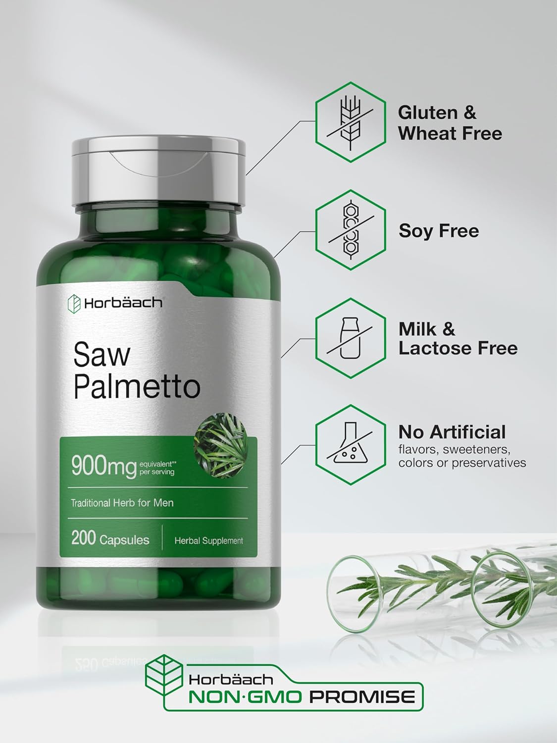 Horbäach 900mg Saw Palmetto Extract Capsules - Non-GMO & Gluten Free Herb Supplement from Saw Palmetto Berries