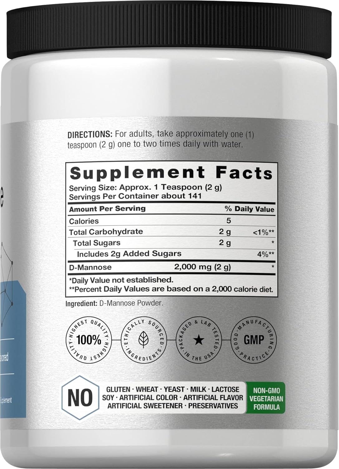 Horbäach D-Mannose Powder Supplement 10 Oz - Unflavored for Women and Men - Vegetarian, Non-GMO, Gluten Free
