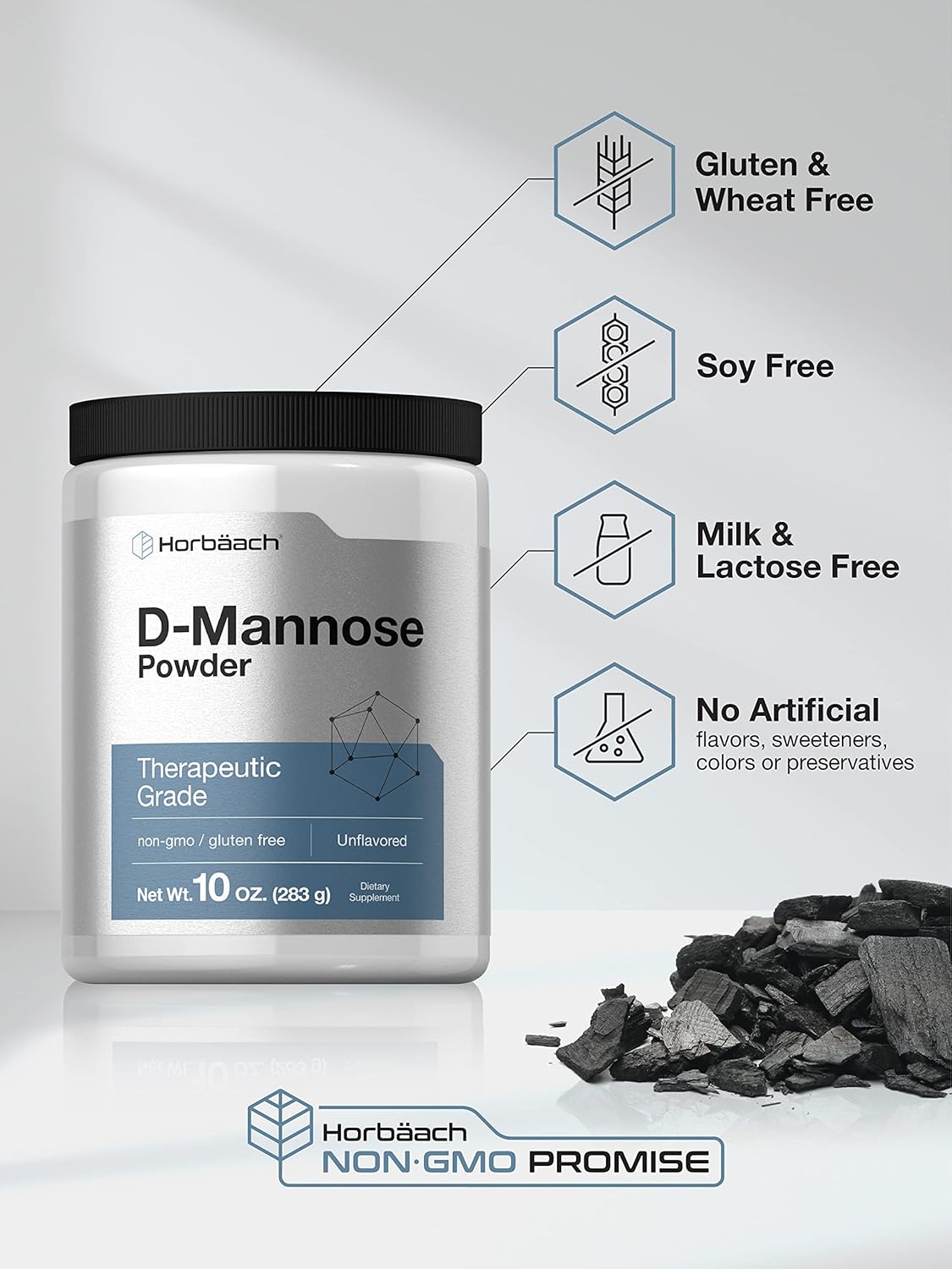 Horbäach D-Mannose Powder Supplement 10 Oz - Unflavored for Women and Men - Vegetarian, Non-GMO, Gluten Free