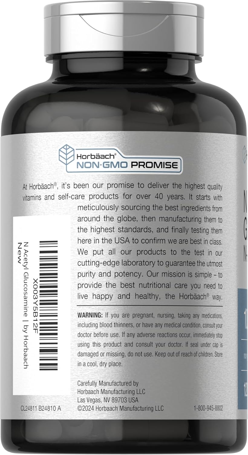 Horbäach N-Acetyl Glucosamine 1000mg Capsules - 120 Count, Non-GMO & Gluten Free Supplement