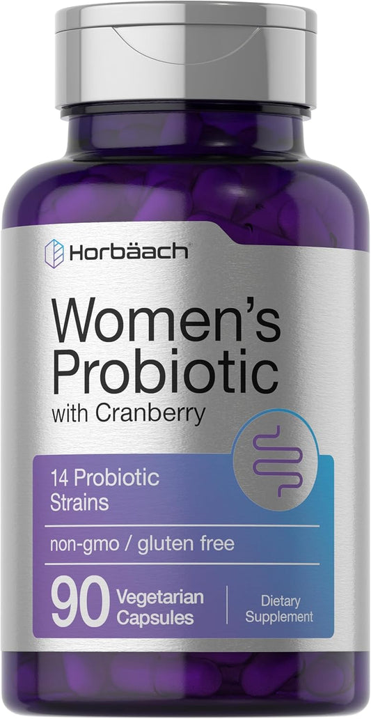 Horbäach Probiotic for Women with Cranberry - 90 Capsules, 14 Strains, Non-GMO, Gluten Free