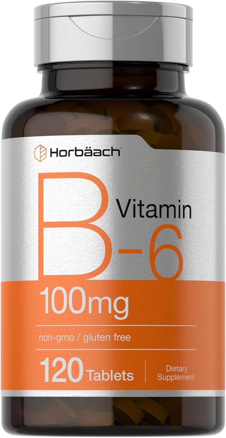 Horbäach Vitamin B-6 100mg: 120 Vegetarian Tablets with Pyridoxine HCl, Non-GMO & Gluten Free