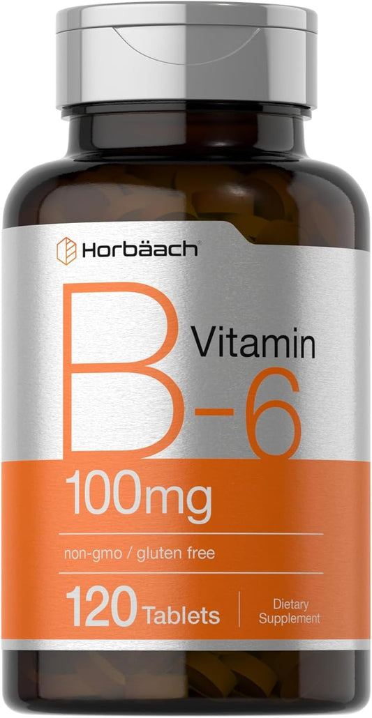 Horbäach Vitamin B-6 100mg: 120 Vegetarian Tablets with Pyridoxine HCl, Non-GMO & Gluten Free