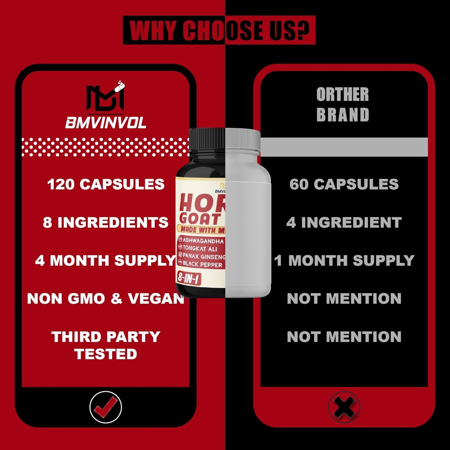 Horny Goat Weed with Maca, Tribulus, Ginseng, Ashwagandha, Tongkat Ali - 120 Capsules, 4 Month Supply for Men and Women