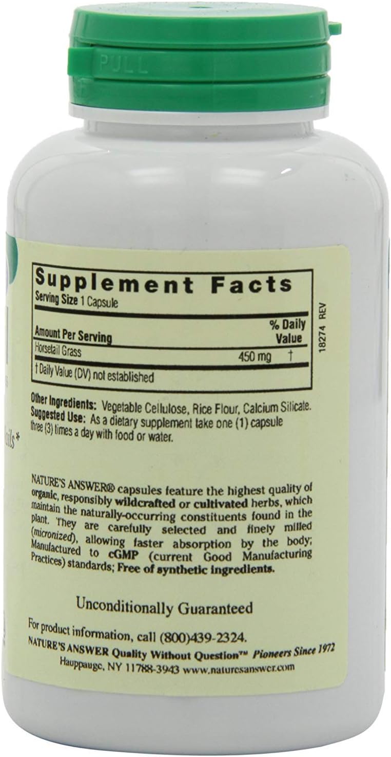 Horsetail Herb Capsules for Healthy Hair, Skin, and Nails | Gluten-Free, Alcohol-Free, Kosher Certified | 90 Count | Made in USA | No Preservatives