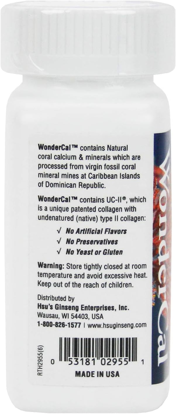 Hsu's Ginseng WonderCal Coral Calcium Supplement 60ct Bottle B000153ROK
