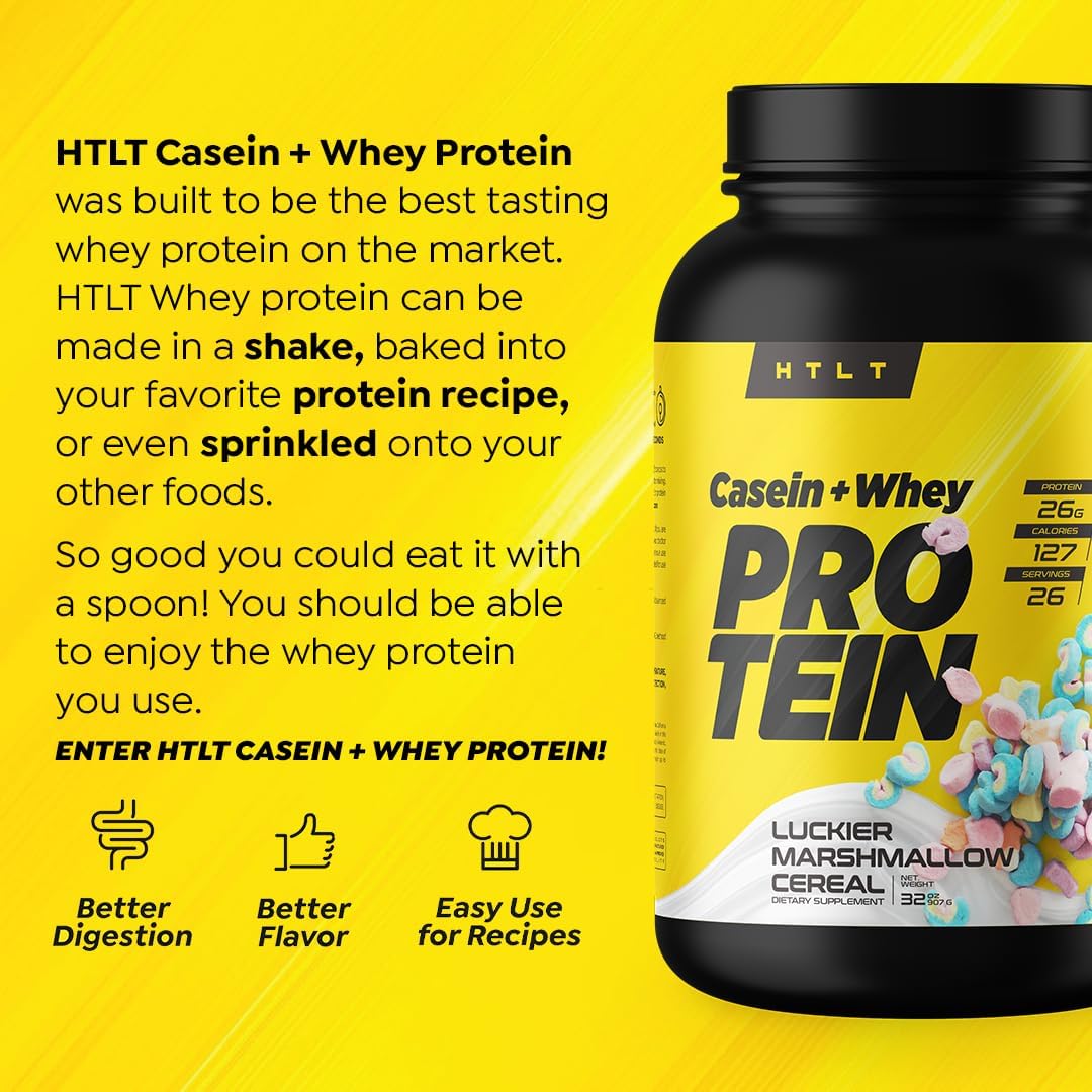 HTLT Supps Whey and Casein Protein Shake Powder for Sustained Energy - Ideal for Baking and Cereal