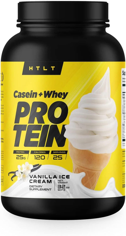 HTLT Supps Whey & Casein Protein Powder for Sustained Energy - Vanilla Ice Cream Flavor