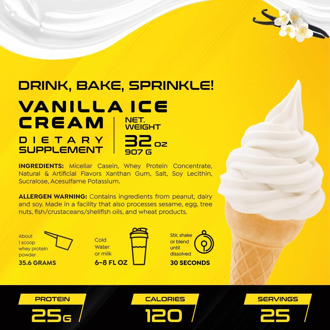 HTLT Supps Whey & Casein Protein Powder for Sustained Energy - Vanilla Ice Cream Flavor