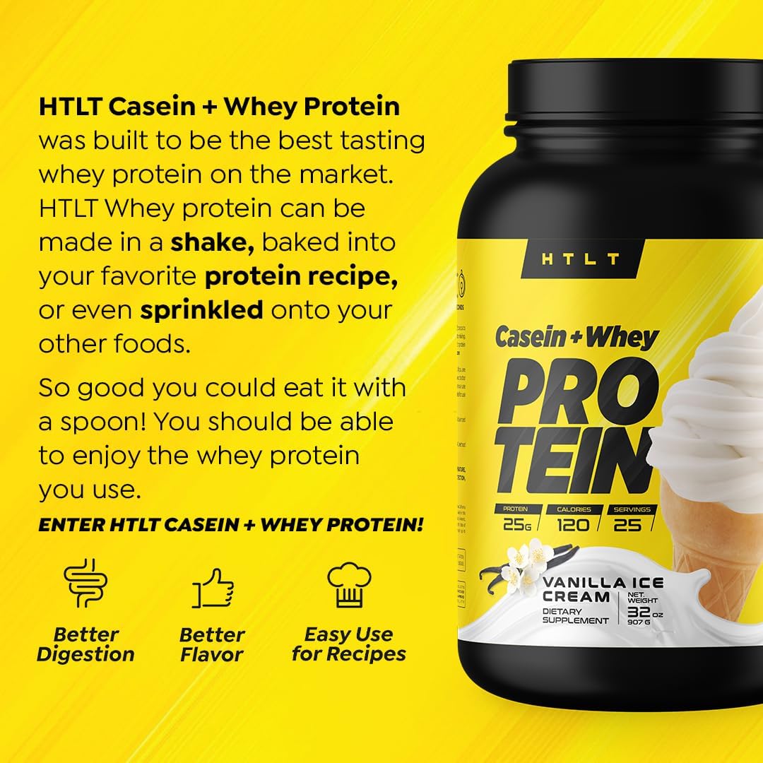 HTLT Supps Whey & Casein Protein Powder for Sustained Energy - Vanilla Ice Cream Flavor