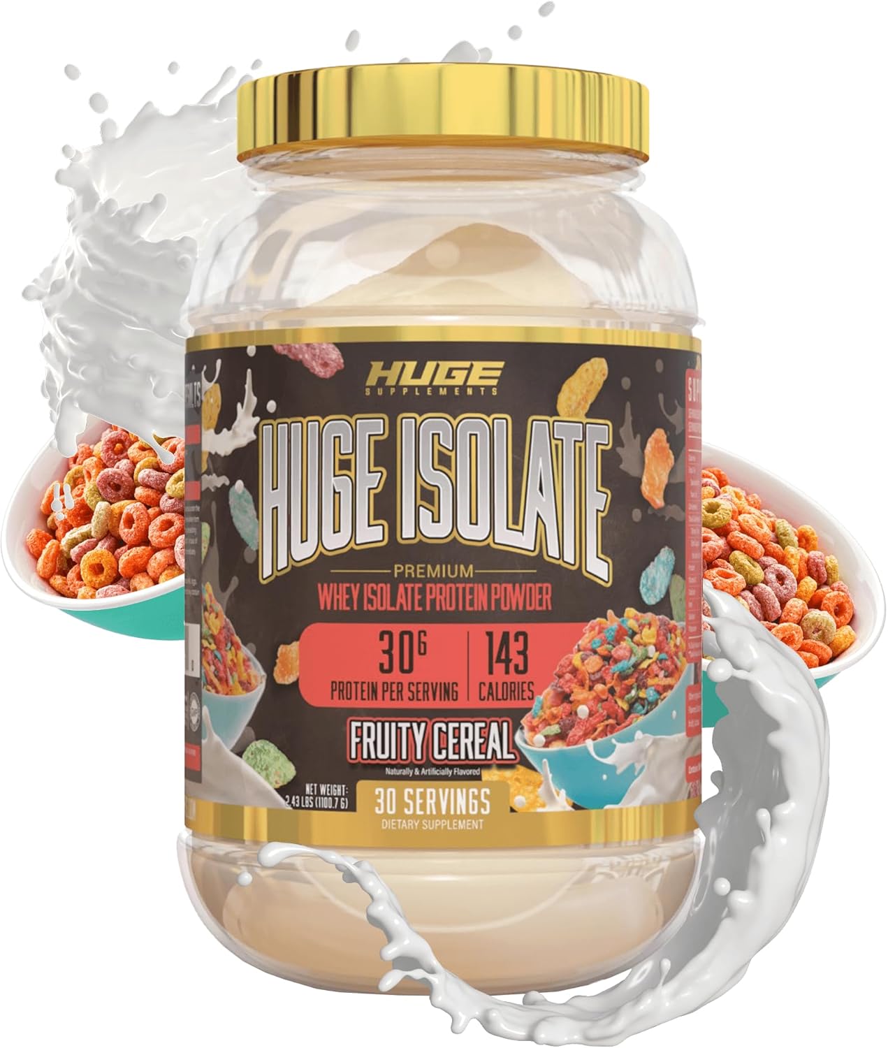 Huge Supplements Fruity Cereal Isolate Protein Powder - 30g Protein, Fast Digesting, 14.5g Amino Acids - 30 Servings