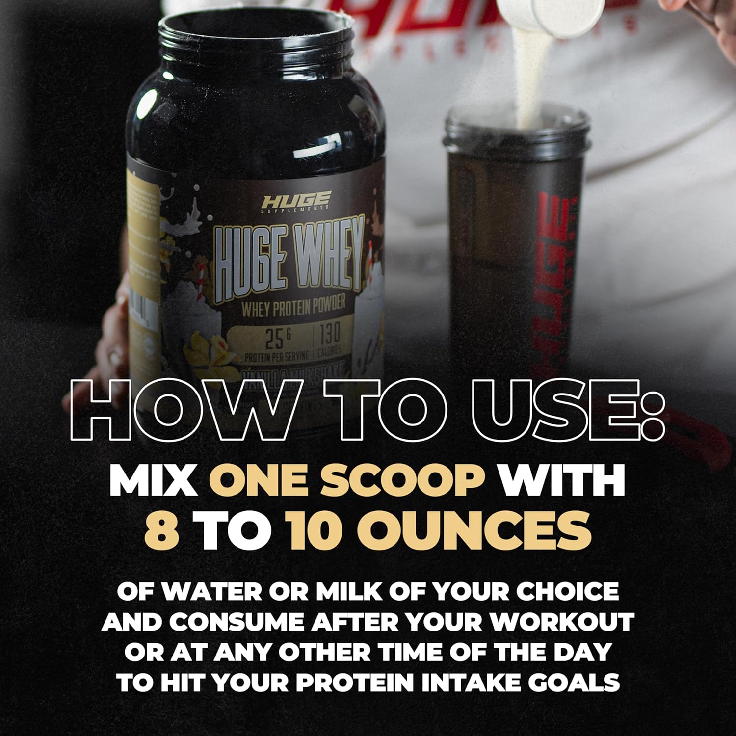 Huge Supplements Vanilla Milkshake Whey Protein Powder - 25g Protein, 12g EAAs, Muscle Growth & Recovery Support - 30 Servings