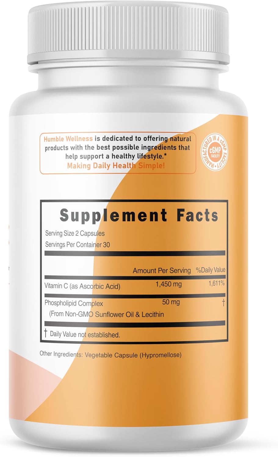 Humble Liposomal Vitamin C - Advanced Absorption Formula for Immune and Brain Health | Antioxidant Powerhouse | Non-GMO, Soy-Free, Gluten-Free