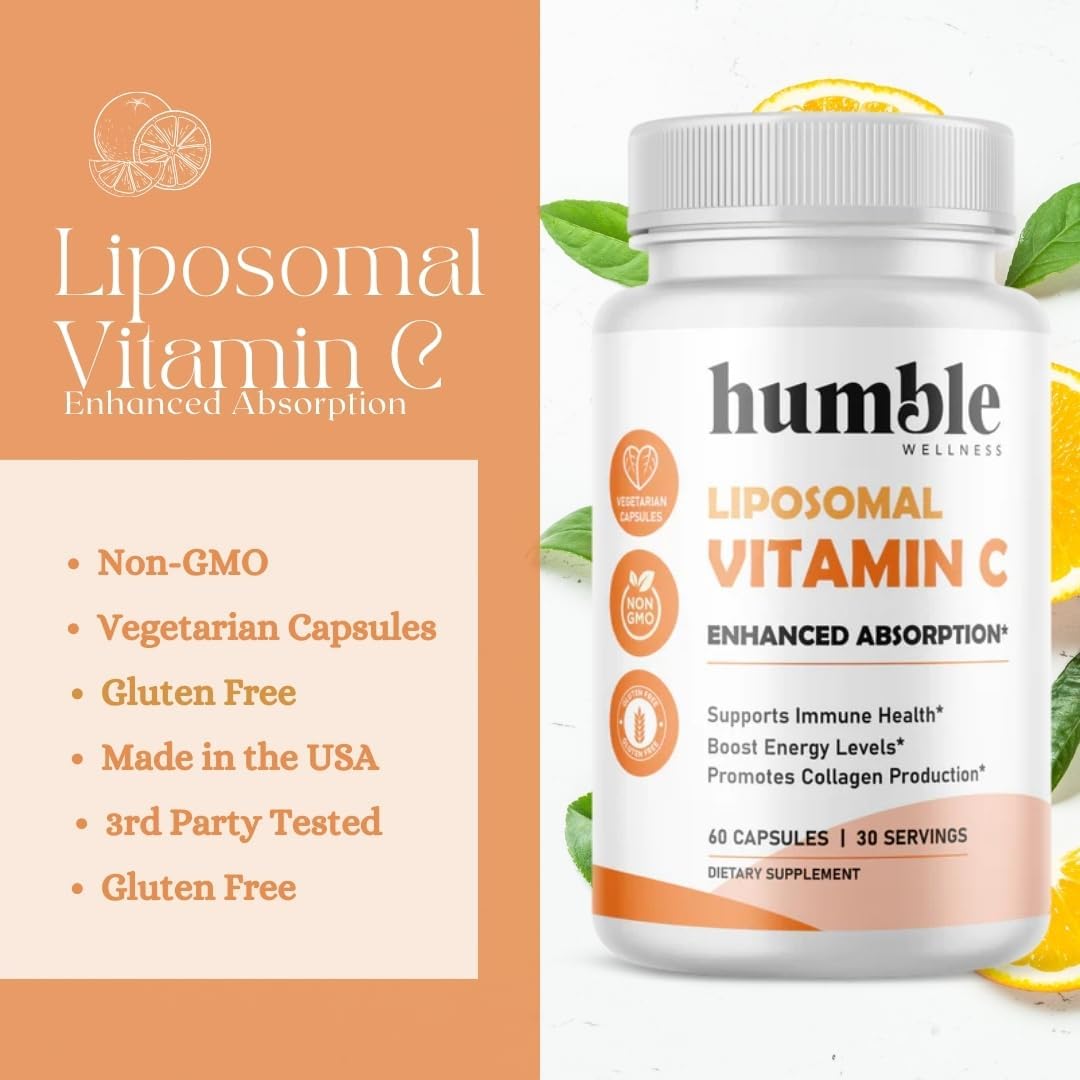 Humble Liposomal Vitamin C - Advanced Absorption Formula for Immune and Brain Health | Antioxidant Powerhouse | Non-GMO, Soy-Free, Gluten-Free
