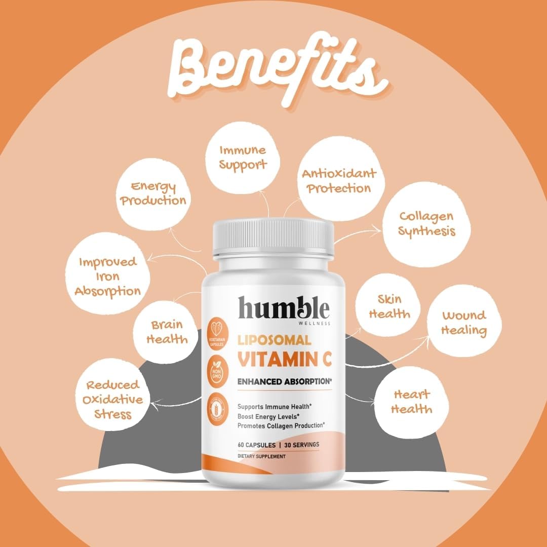 Humble Liposomal Vitamin C - Advanced Absorption Formula for Immune and Brain Health | Antioxidant Powerhouse | Non-GMO, Soy-Free, Gluten-Free