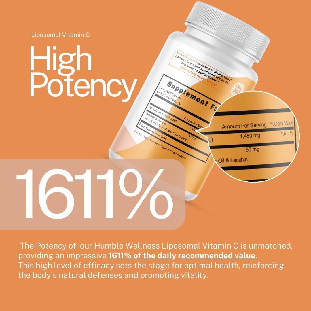 Humble Liposomal Vitamin C - Advanced Absorption Formula for Immune and Brain Health | Antioxidant Powerhouse | Non-GMO, Soy-Free, Gluten-Free