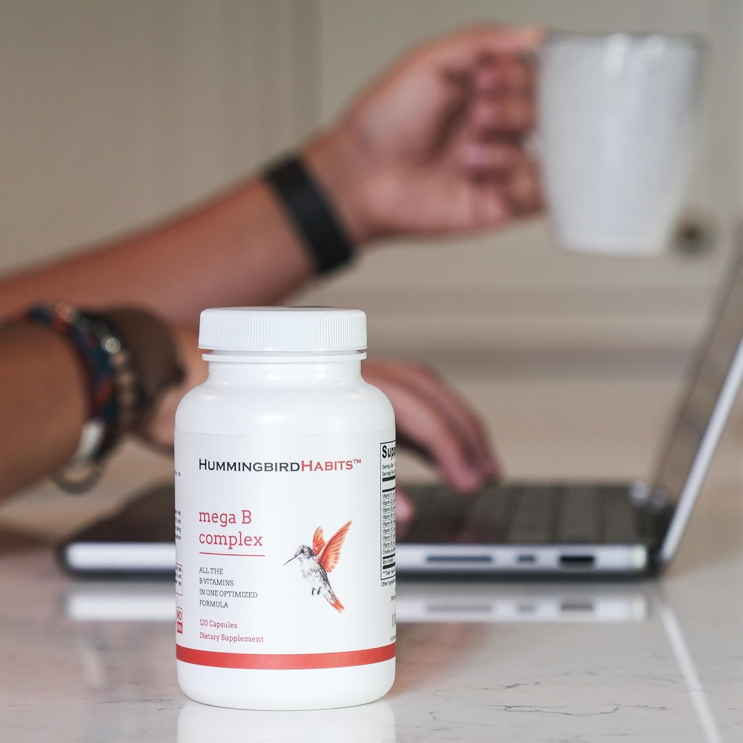 HummingbirdHabits Mega B Complex: Immune Support, Nerve Function, Energy Metabolism - 120 Vegan Capsules with Myo-Inositol & Choline