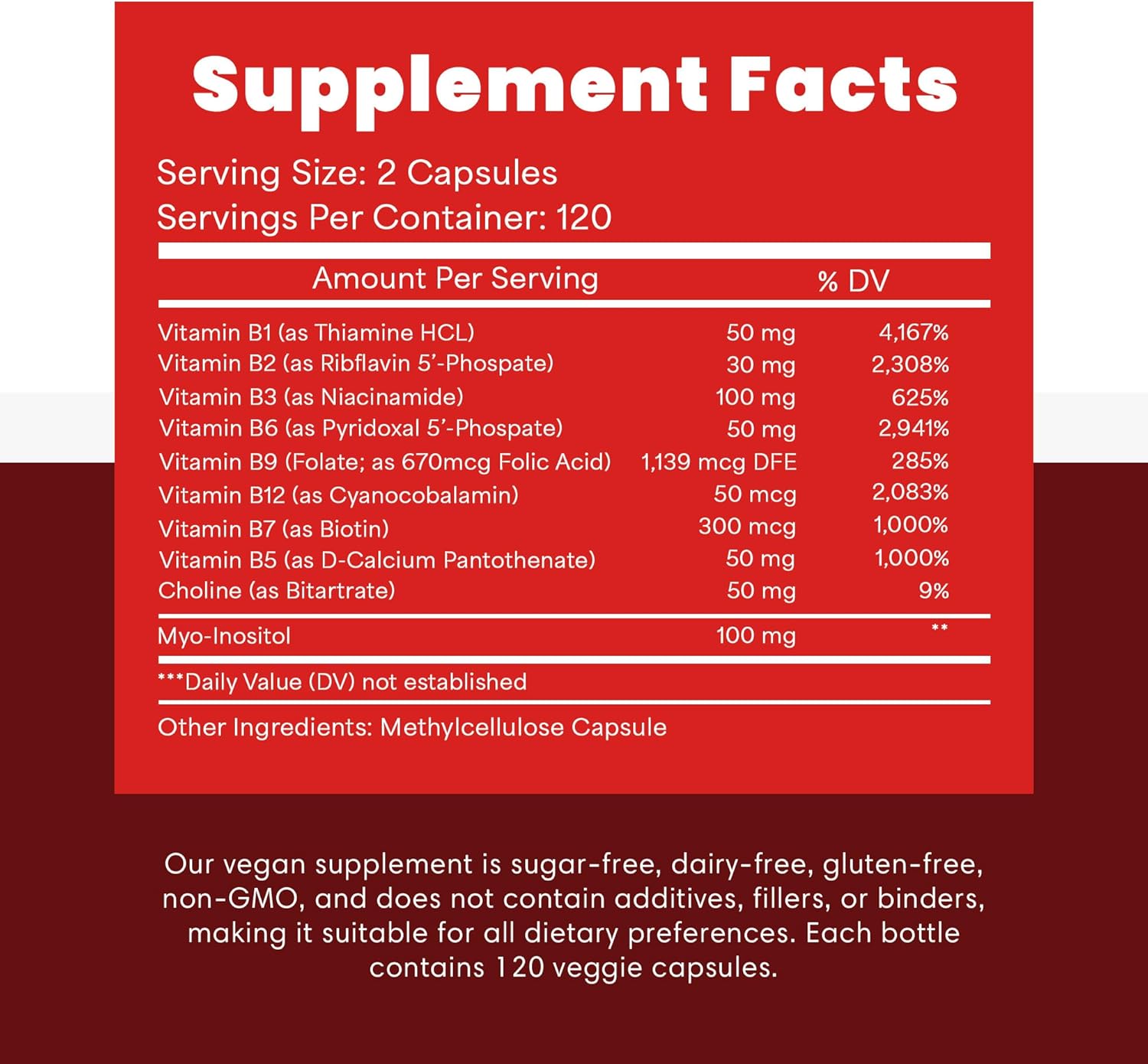 HummingbirdHabits Mega B Complex: Immune Support, Nerve Function, Energy Metabolism - 120 Vegan Capsules with Myo-Inositol & Choline