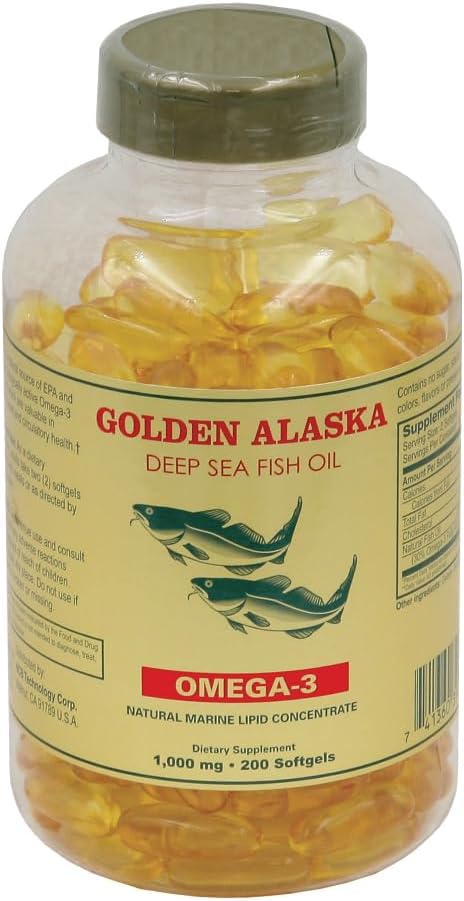 HunterShop Golden Alaska Deep Sea Fish Oil, Omega 3 1000 mg Softgels - High DHA/EPA, Fresh Quality Supplement