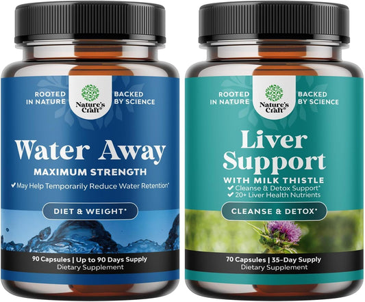 Huntington Labs Water Away Pills Bundle - Maximum Strength Diuretic for Bloating Relief, Liver Detox & Support.