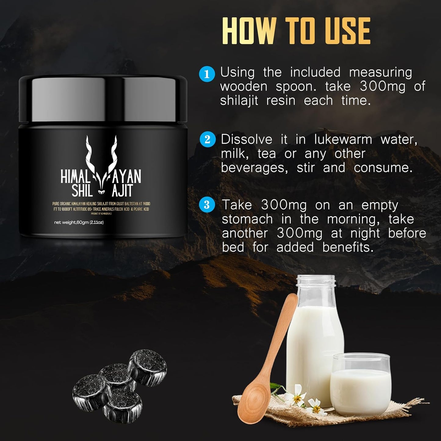 Hunza Markhor Shilajit Resin - 600mg Maximum Potency Organic Himalayan Shilajit with 85+ Trace Minerals & Fulvic Acid for Energy and Immune Support - 40g