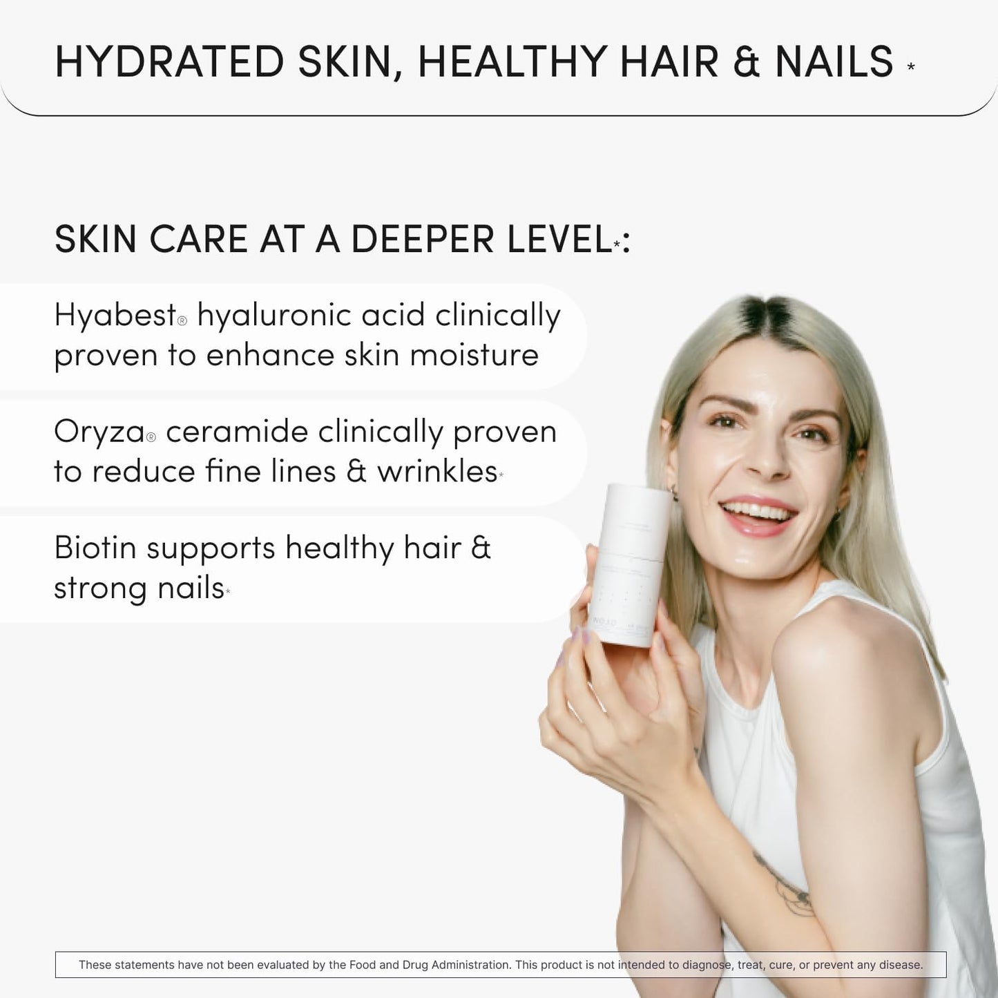 Hyabest® Hyaluronic Acid Anti Aging Supplement with Biotin & Vitamins - Skin, Nails & Hair Growth - Wrinkle Reduction & Hydration - 60 Capsules - BoostGo Australia