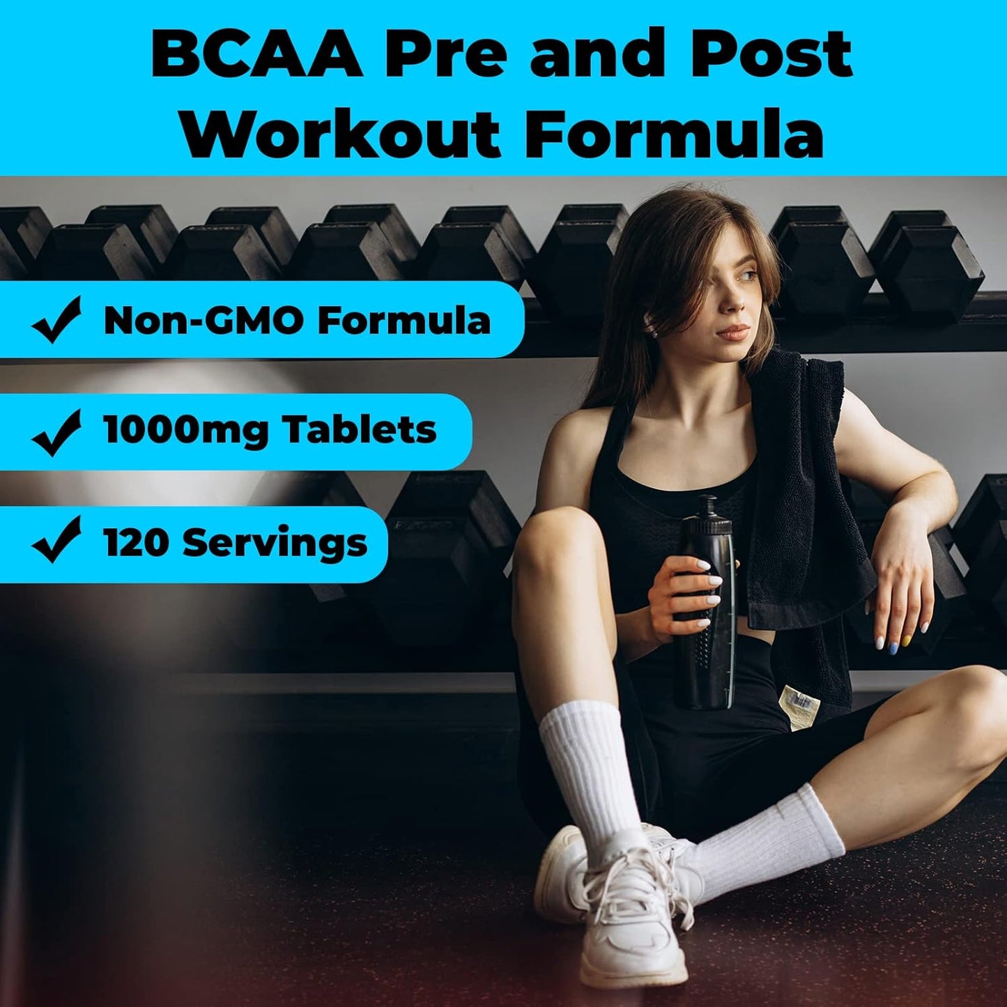 Hybrid BCAA 1000mg - Amino Acids Supplement with 2:1:1 Ratio - Vegan, Non-GMO - 120 Servings