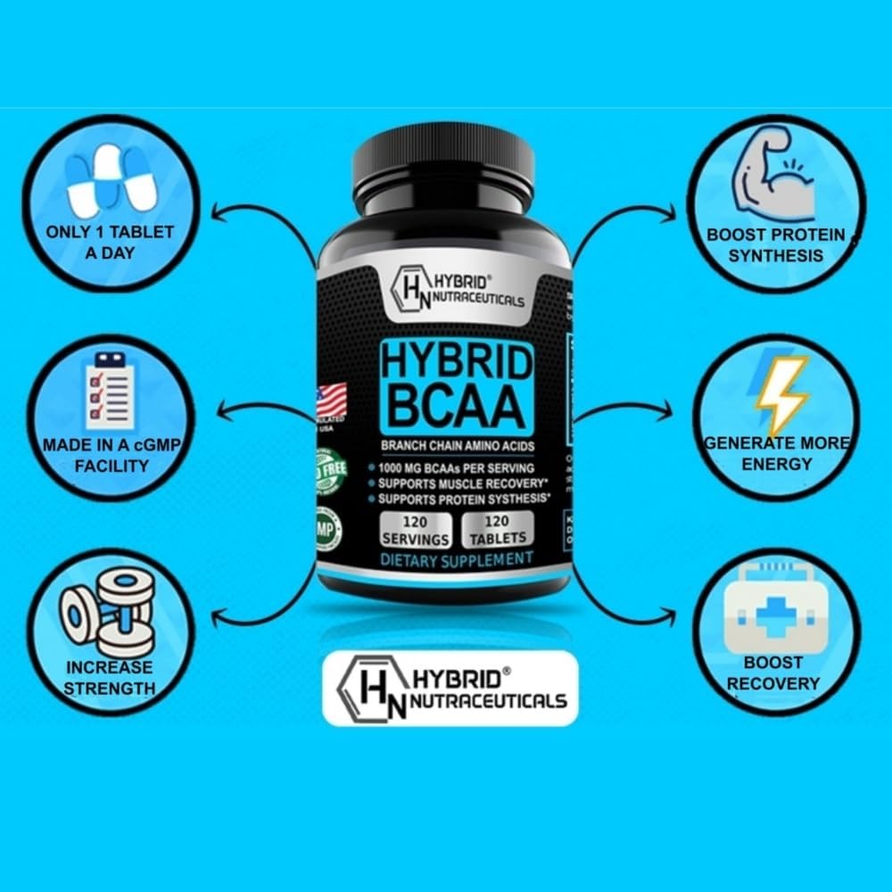Hybrid BCAA 1000mg - Amino Acids Supplement with 2:1:1 Ratio - Vegan, Non-GMO - 120 Servings