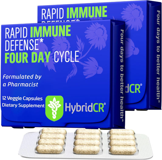 HybridCR Rapid Immune Support Supplement with Echinacea, Ginseng, Andrographis, Zinc, Selenium - 4 Day Immunity Boost - Travel Size System Support - 24 Capsules - 2 Dose Packs