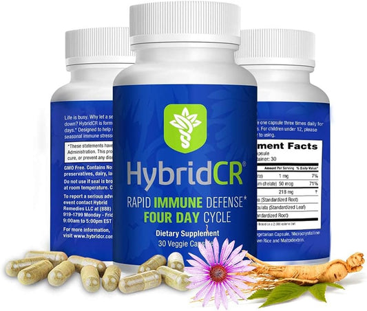 HybridCR Rapid Immunity Supplement with 5-in-1 Immune Support Formula | Zinc, Echinacea, Andrographis, Ginseng, Selenium | Pharmacist Formulated | 30 Veggie Capsules - BoostGo Australia