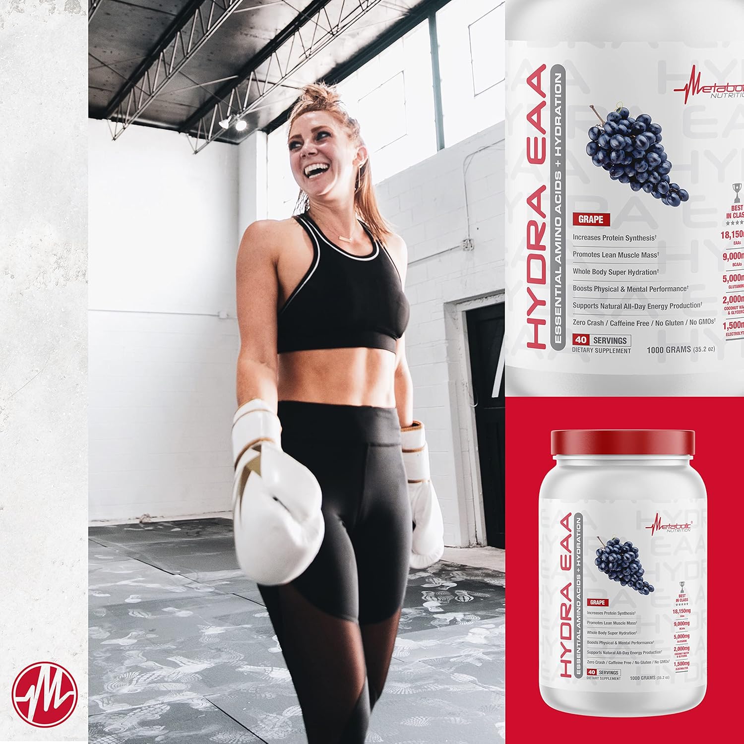 Hydra EAA Metabolic Nutrition Supplement with Essential Amino Acids, BCAAs, Glutamine, Coconut Water & Glycerol for Hydration - Watermelon Flavor, 1000g