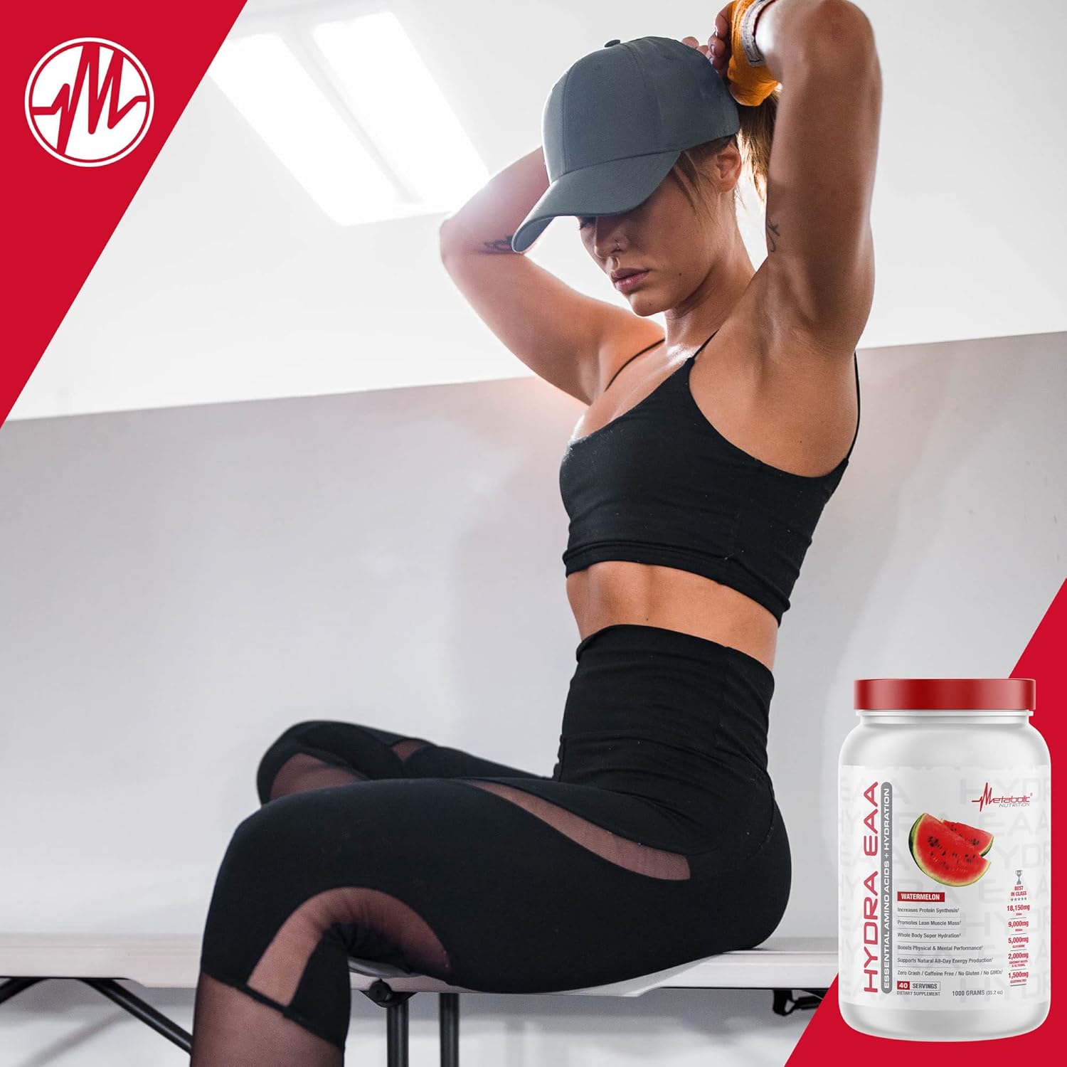 Hydra EAA Metabolic Nutrition Supplement with Essential Amino Acids, BCAAs, Glutamine, Coconut Water & Glycerol for Hydration - Watermelon Flavor, 1000g